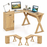 Tangkula L-Shaped Computer Desk with Reversible Drawer & Cabinet