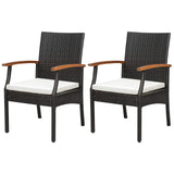 Tangkula Patio Wicker Chair Set of 2, Outdoor PE Rattan Chairs with Soft Zippered Cushion & Acacia Wood Armrests