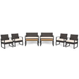 Tangkula Patio Furniture Set with Cushioned Chairs & Wood Plastic Coffee Table