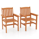 Tangkula Outdoor Wooden Dining Chairs with Inclined Backrests and Slatted Seats