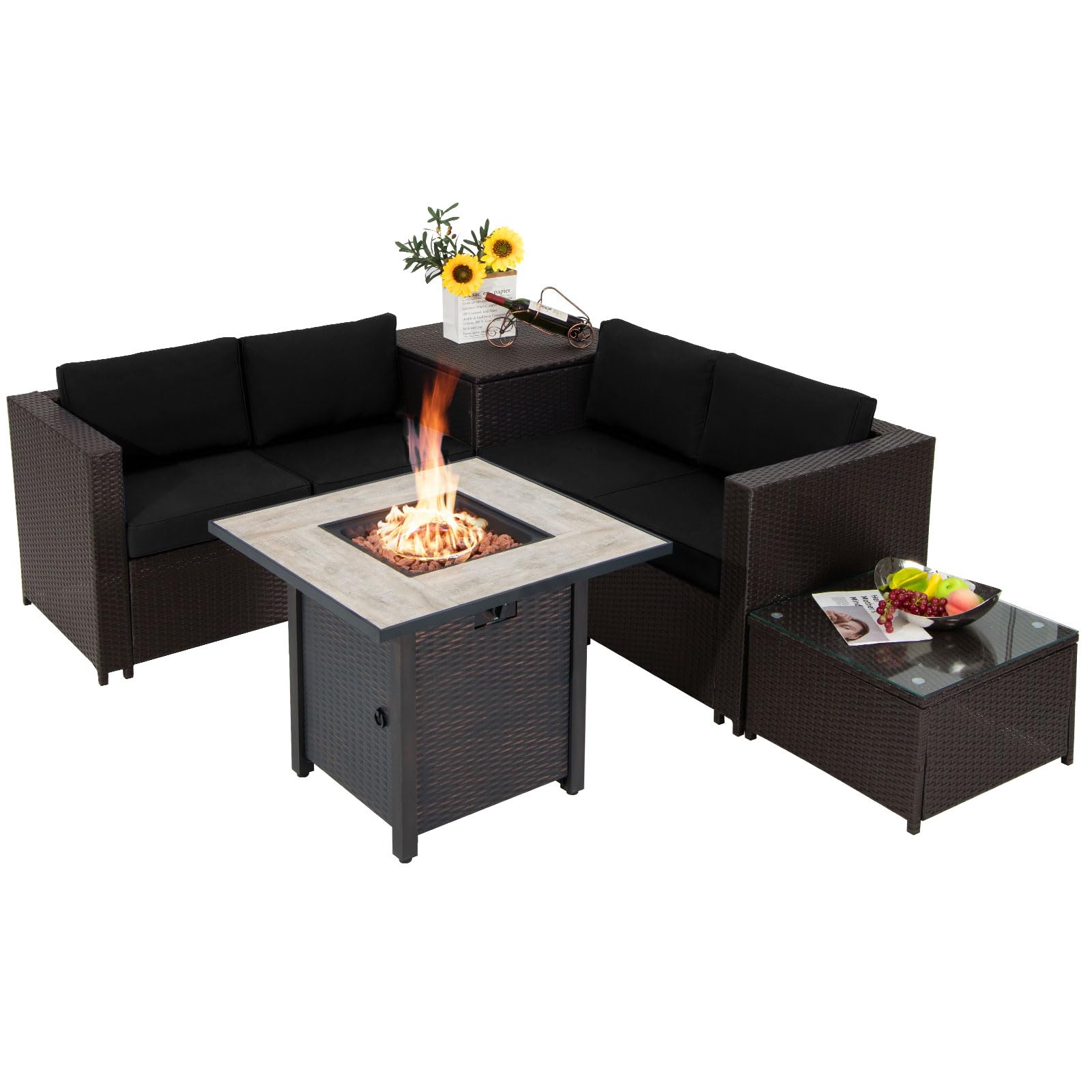 Tangkula 5-Piece Patio Furniture Set with 30 Inches Gas Fire Pit Table