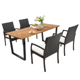 Tangkula Patio Rattan Dining Set, Acacia Wood Tabletop w/Umbrella Hole