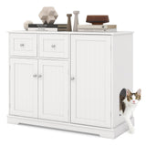 Tangkula 40 Inch Enclosed Cat Box Cabinet with 2 Storage Drawers 3 Doors & 2 Entrances