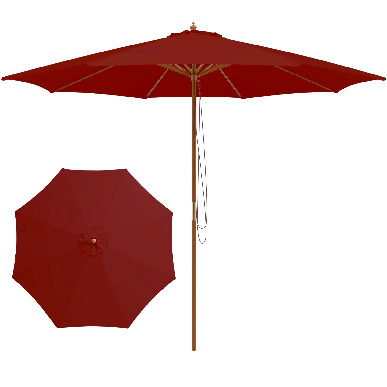 Tangkula 10FT Patio Umbrella, Outdoor Table Market Umbrella w/8 Wooden Ribs, Wine Tangkula 10FT Patio Umbrella, Outdoor Table Market Umbrella w/8 Wooden Ribs, Wine