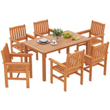 Tangkula 7-Piece Patio Wood Dining Table Set Outdoor Rectangular Table and 6 Armchairs