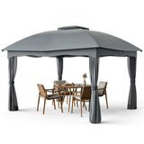 Tangkula 12x10 Ft Patio Gazebo, Double Vented Gazebo with Zippered Privacy Curtains