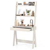 Tangkula Ladder Desk with Countertop & Drawer, Freestanding 2-Tier Ladder Shelf Desk