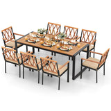 Tangkula 9 Pieces Patio Dining Set, Outdoor Acacia Wood Table and Chairs with Soft Cushions and 1.9” Umbrella Hole