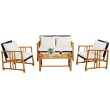 Tangkula 4 Pieces Patio Sofa Set, Outdoor Mix Brown Rattan Conversation Set with Acacia Wood Frame