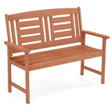 Tangkula Patio Wood Bench with Inclined Backrest