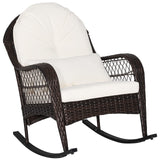 Patio Wicker Rocking Chair, Outdoor PE Rattan Rocker with Seat and Back Cushion