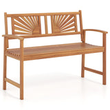 Tangkula 2-Person Acacia Wood Outdoor Garden Bench with Sunburst Back
