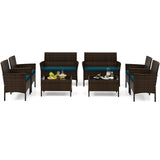Tangkula 4/8 Piece Patio Rattan Conversation Set, Outdoor Wicker Furniture Set with Chair, Loveseat & Tempered Glass Table