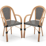 Tangkula Outdoor French Bistro Chairs Set of 2/4, Hand-Woven PE Wicker Patio Chairs with Armrests