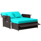 Tangkula Patio Rattan Daybed, Patiojoy Wicker Loveseat Sofa with 4-Postion Adjustable Backrest, Storage Ottoman, Cushions