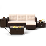 Tangkula 4 Pieces Patio Furniture Set with 32” Fire Pit Table and Propane Tank Cover