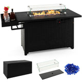 Tangkula Patio Propane Fire Pit Table, 52 Inch Wicker Gas Fire Pit with Wind Guard & Extended Shelf