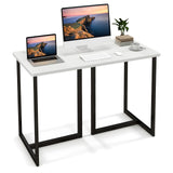 Tangkula 48 Inch Modern White Computer Desk, Writing Study Desk with Metal Frame & 2 Cable Management Holes, Black & White