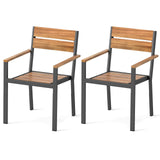 Tangkula Acacia Wood Stackable Patio Chairs Set of 2/4 with Slatted Seats and Metal Frame