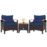 Tangkula 3-Piece Patio Furniture Set, Patiojoy Outdoor Rattan Sofa Set with Coffee Table, Patio Conversation Set with Removable Cushion