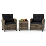 Tangkula 3 Piece Patio Furniture Set | Rattan Conversation Set w/Soft Seat & Back Cushions