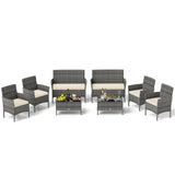 Tangkula 4/8 Piece Patio Rattan Conversation Set, Outdoor Wicker Furniture Set with Loveseat
