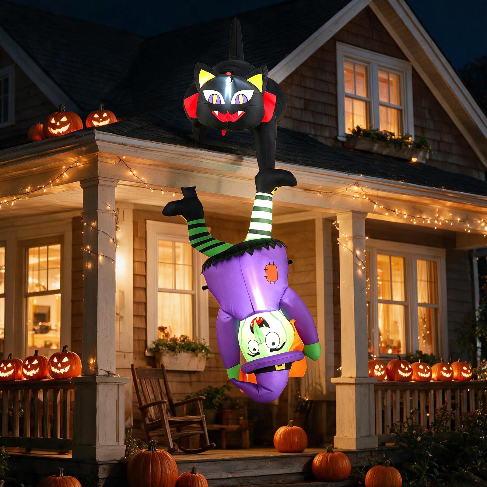 Tangkula 6.2 FT Halloween Hanging Inflatable Witch & Black Cat Decorations