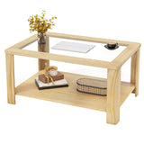 Tangkula 2-Tier Coffee Table, Rectangular Center Table with Tempered Glass Tabletop & Storage Shelf