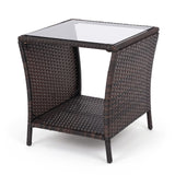 Tangkula 2-Tier Outdoor Wicker Side Table with Tempered Glass Top (1/2)