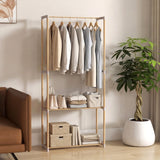 Tangkula Solid Wood Clothes Rack for Hanging Clothes with Hanging Rod & 2 Open Shelves