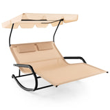 Tangkula 2 Person Lounge Chair with Adjustable Canopy, Outdoor Chaise Lounge with 2 Detachable Pillows and Wheels