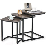 Tangkula Nesting Table Set of 3, Rectangle Stacking Side End Table w/Wood Top & Metal Legs