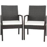 Tangkula Patio Wicker Dining Chair Set of 2, Outdoor PE Rattan Armchairs with Removable Cushion