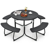 Tangkula 8 Person Picnic Table, Outdoor Round Picnic Table with 4 Built-in Benches, Umbrella Hole