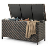 Tangkula Tightly-Woven Rattan Deck Box, Patiojoy Storage Cabinet Container with Polyester Liner, 85 Gallon Indoor Outdoor Storage Bo