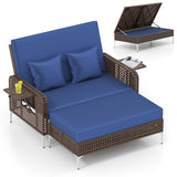 Tangkula Patio Rattan Daybed with 4-Level Adjustable Backrest