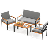 Tangkula Patio Furniture Set Outdoor Conversation Set with Acacia Wood Coffee Table