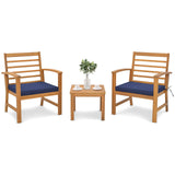 Tangkula 3 Pieces Outdoor Furniture Set, Acacia Wood Conversation Set with Soft Seat Cushions
