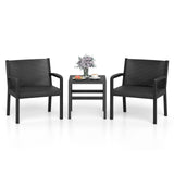 Tangkula 3 Piece Patio Furniture Set with 2 Rattan Armchair & 25" Square Side Table