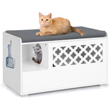 Tangkula Cat Litter Box Enclosure, Hidden Litter Box with Removable Cushion & Flip-Down Opening