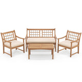 Tangkula 4 Piece Wood Patio Furniture Set, Outdoor Conversation Set w/Soft Seat Cushions