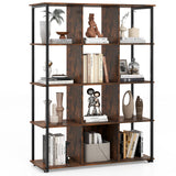 Tangkula Industrial Freestanding Bookshelf with Metal Frame with 2 Anti toppling Devices