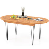 Tangkula 6 Person Large Oval Table with Teak Wood Tabletop & Hairpin Metal Legs