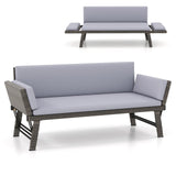 Tangkula Outdoor Convertible Sofa Daybed with Adjustable Armrests, PE Rattan Patio Couch Furniture with Thick Cushions