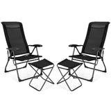 Tangkula Folding Patio Chairs, Set of 2 Outdoor Dining Chairs & Ottomans, Lawn Chairs with 7-Level Adjustable Backrest