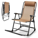 Outdoor Folding Rocking Chair, No Assembly Required, Foldable Rocker Recliner with Headrest