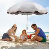Tangkula 6.5FT Beach Umbrella with Fringe, UPF50+ Outdoor Boho Umbrella with Tassels, Push Button Tilt