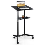 Tangkula Mobile Lectern Podium, Height-Adjustable Rolling Laptop cart with Tilting Top, Storage Tray & Cup Holder