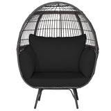 Tangkula Oversized Wicker Egg Chair, Wicker Patio Basket Circle Lounge Chair w/Metal Stand & 4 Thick Cushions, 450 LBS Max Load