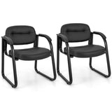 Tangkula Waiting Room Guest Chairs, Office Reception Chairs with Sled Base & Padded Arm Rest (Black)